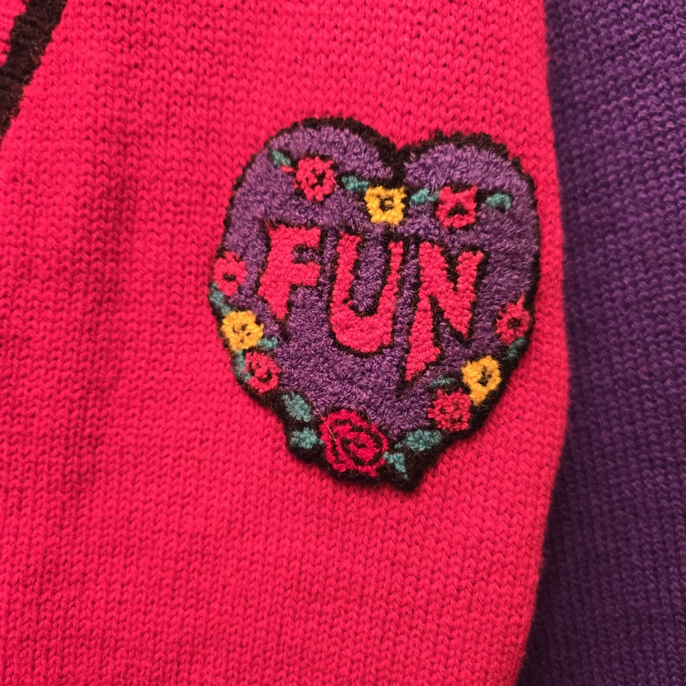Vintage 80s Bright Pink Cardigan FUN Patch Rachel Kids - Picture 3 of 8